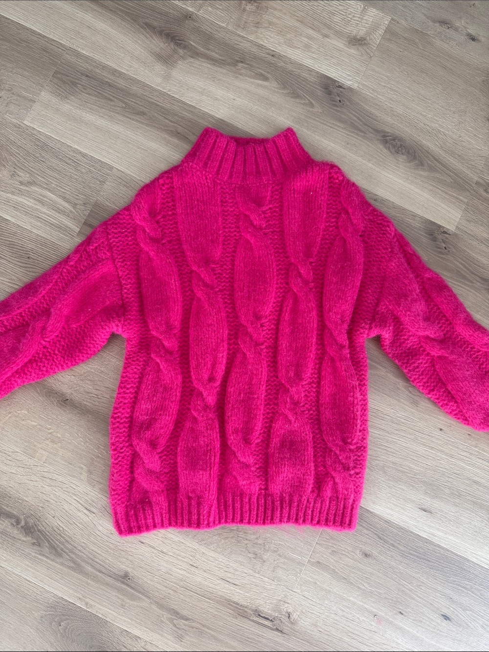 Altar'd State Vibrant Hot Pink Cable Mock Neck Sweater